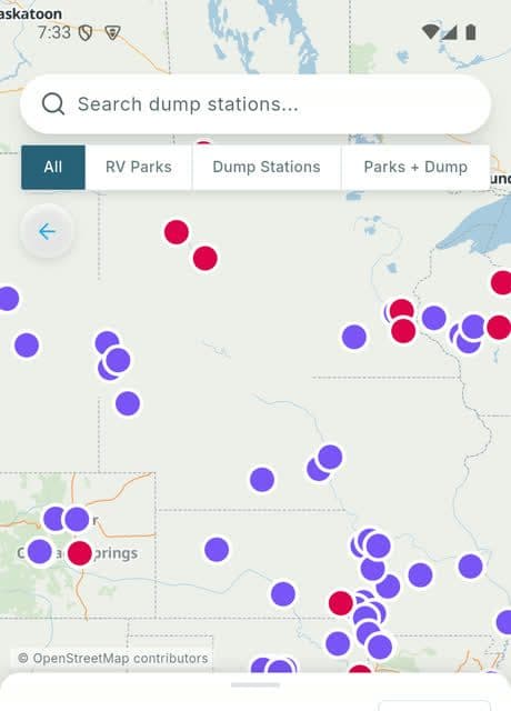 The RVing Life Guide app map